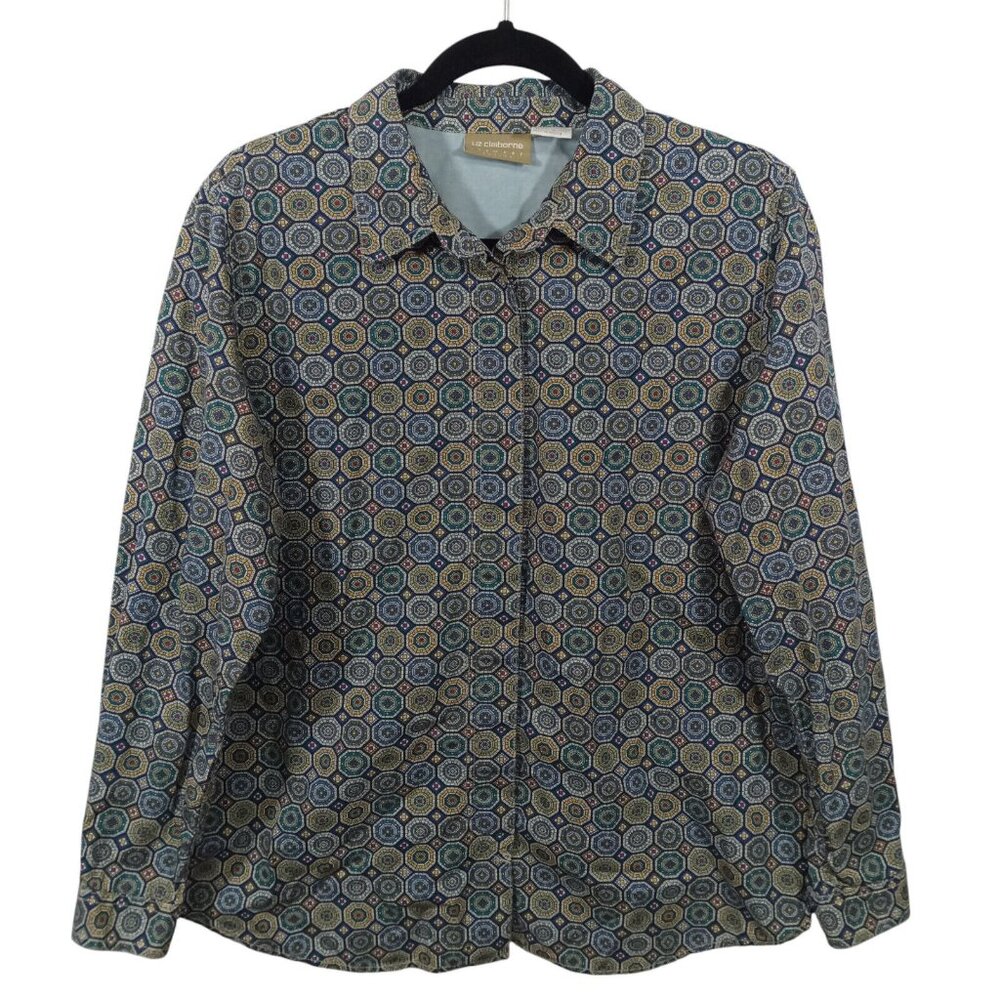 Liz Claiborne Top Womens Large Petite Blouse Button Down Casual Capsule Cotton